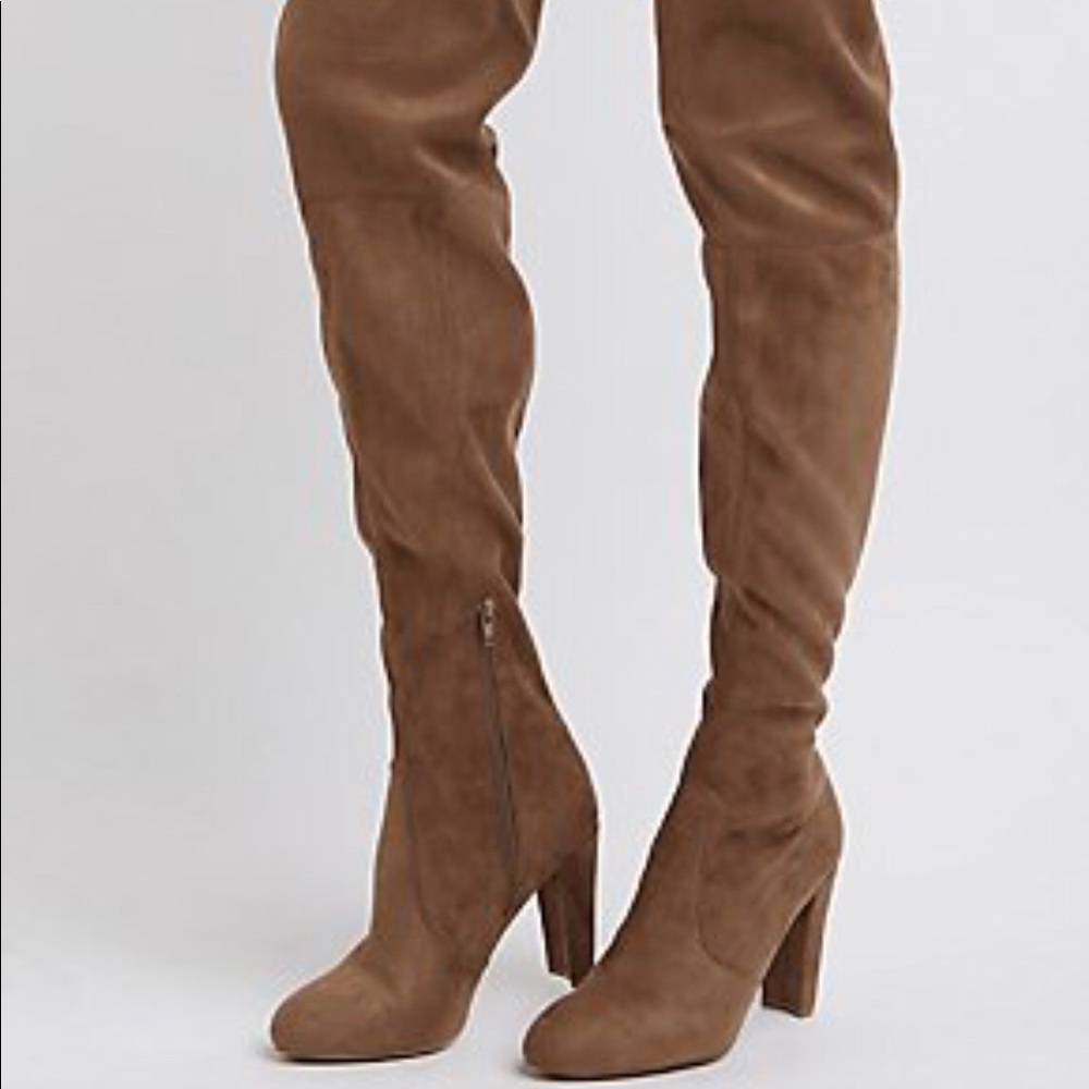 Light brown suede over the knee boots